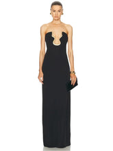 Load image into Gallery viewer, Gold Metal Cut Out Bodycon Maxi Dress
