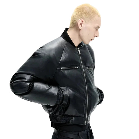 Oversized Leather  Cotton Padded Jacket