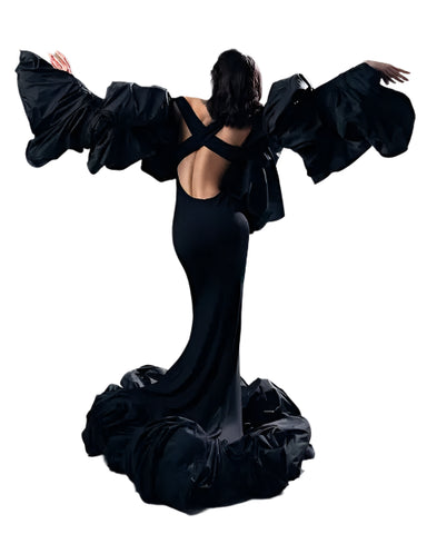 Black Ruched Backless Mermaid Gown-Modern Baby Las Vegas