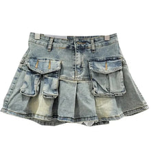 Load image into Gallery viewer, Pleated Denim Pocket Skirt
