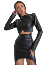 Load image into Gallery viewer, Irregular Crop Leather Mini Skirt Set
