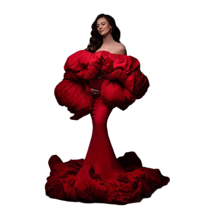 Red Ruched Mermaid Maternity Gown-Modern Baby Las Vegas