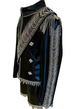 Load image into Gallery viewer, Black Leather Crystal Tassel  Jacket
