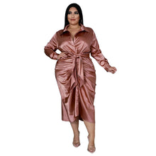 Load image into Gallery viewer, Satin Ruched Belted Dress
