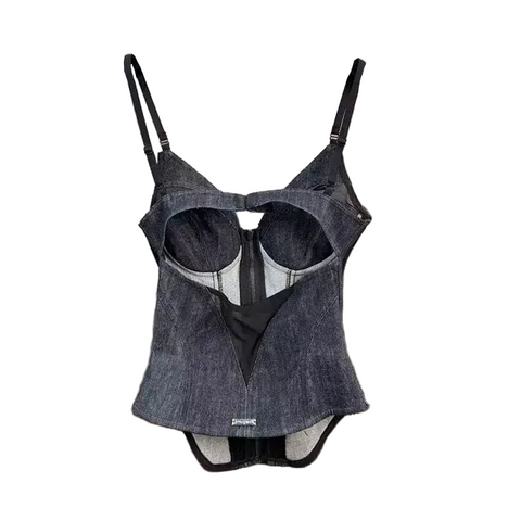 Mesh Patch Denim Tank Top