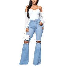 Load image into Gallery viewer, High-Waist Flare Ripped Denim Jeans
