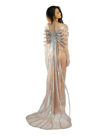 Sequin Striped Mesh Dress
