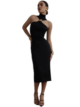 Load image into Gallery viewer, Turtleneck Gold Accent Maxi Dress
