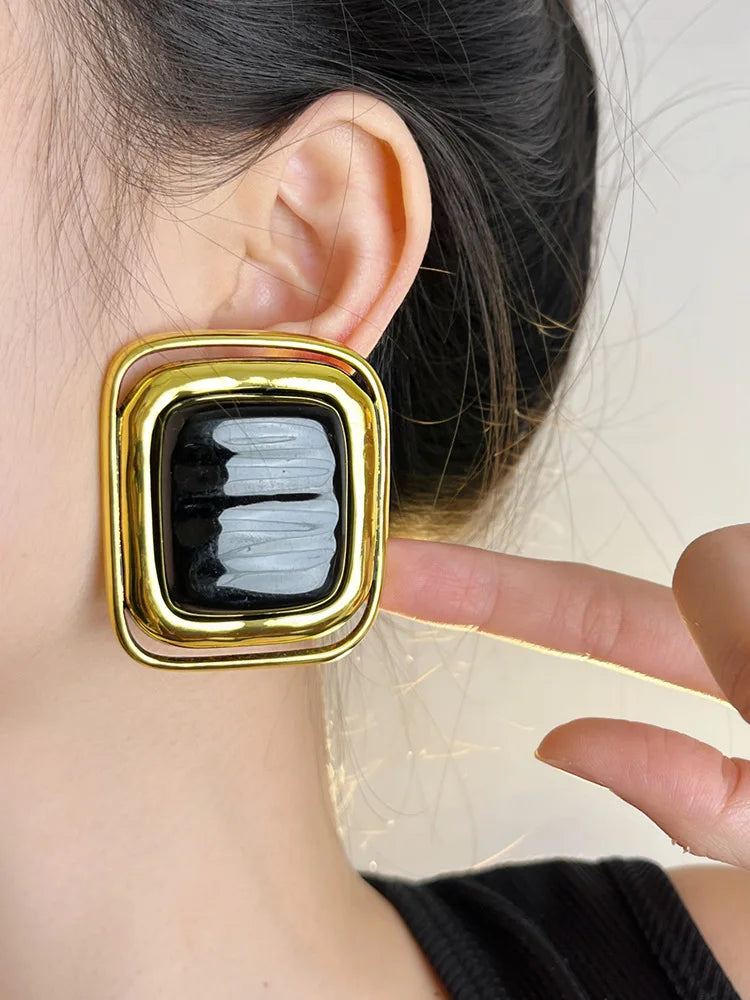Square Gold Metal Lined Earrings-Modern Baby Las Vegas
