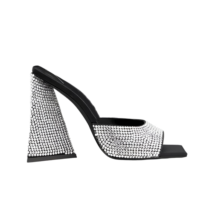 Crystal Triangle Thick Heel Sandals-Modern Baby Las Vegas
