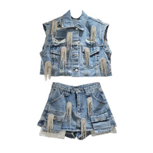 Load image into Gallery viewer, Crystal Drip Denim Vest Set | Modern Baby Las Vegas
