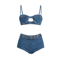 Load image into Gallery viewer, Cut Out Denim Printed Bikini
