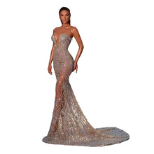 Load image into Gallery viewer, Deep V Mesh Crystal Dress
