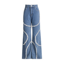 Load image into Gallery viewer, Swirl Crystal Design Denim Jeans
