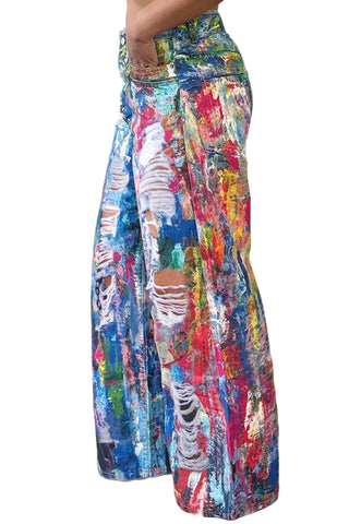 Multicolor Distressed Denim Jeans-Modern Baby Las Vegas