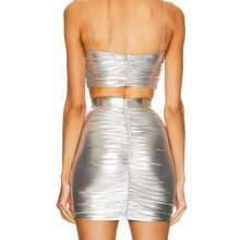 Load image into Gallery viewer, Metallic Silver Leather Skirt Set

