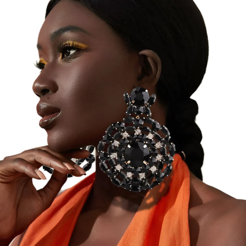 Black Round Rhinestone Earrings-Modern Baby Las Vegas