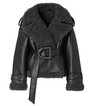 Load image into Gallery viewer, Lamb Wool Patch Leather Coat
