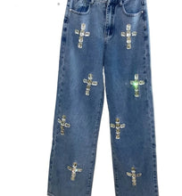 Load image into Gallery viewer, Blue Crystal Rhinestone Denim Pants
