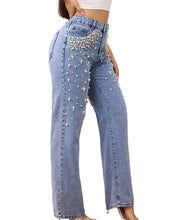 Load image into Gallery viewer, Beaded Speckled Denim Jeans

