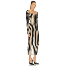 Load image into Gallery viewer, Square Collar Striped Mesh Dress
