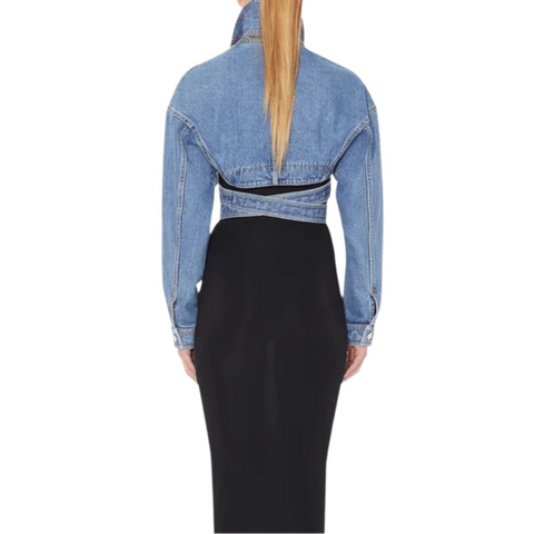 Crop Wrap Denim Jacket Top-Modern Baby Las Vegas