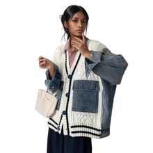 Load image into Gallery viewer, Varsity Denim Patch Cardigan-Modern Baby Las Vegas
