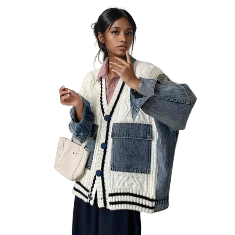 Varsity Denim Patch Cardigan-Modern Baby Las Vegas