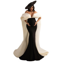 Load image into Gallery viewer, Luxury Black and White Caped Maternity Gown
