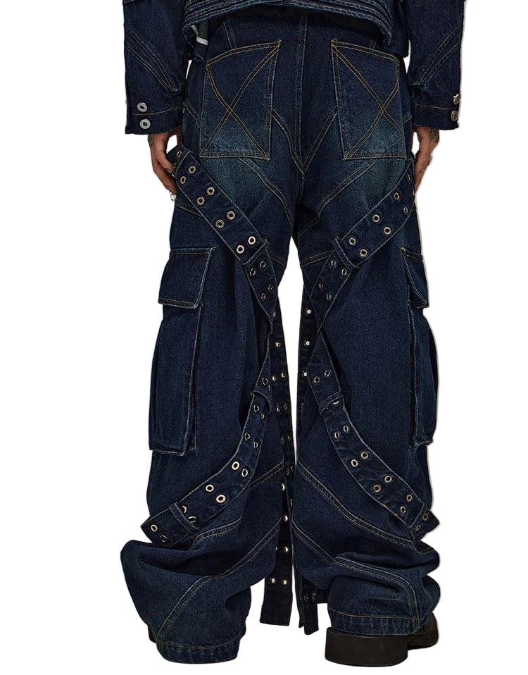 Metal Circle Ribbon Denim Jeans