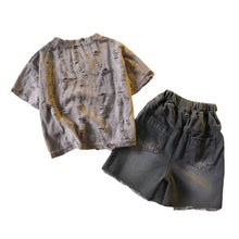 Load image into Gallery viewer, Distressed Top Denim Short Set
