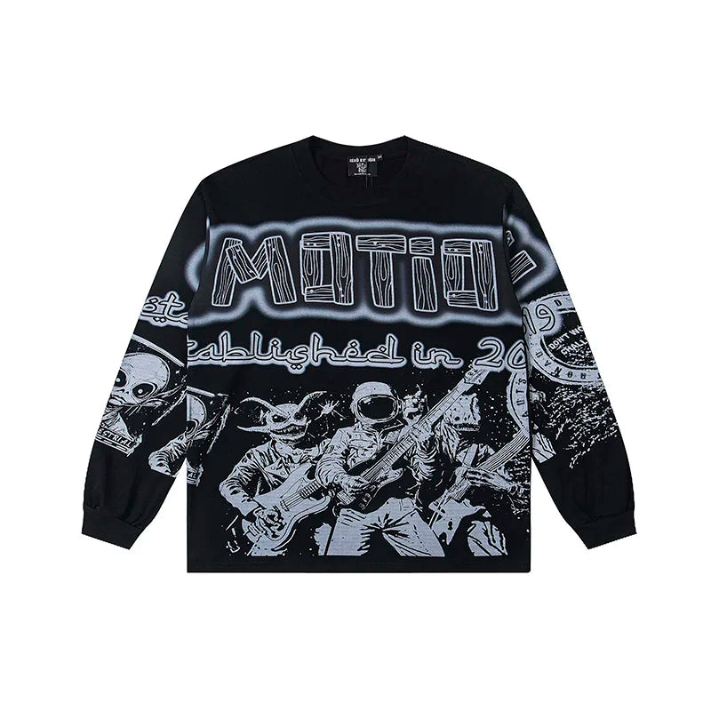 Mixed Emotion Graphic Long Sleeve Top