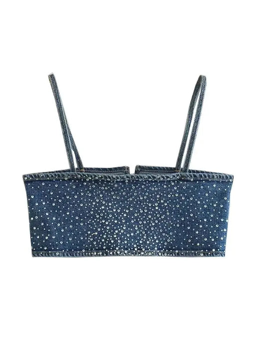 Crystal Denim Crop Tank Top-Modern Baby Las Vegas