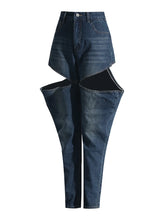 Load image into Gallery viewer, Dark Blue Loose Hollow Out Denim Pants
