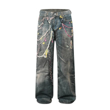 Load image into Gallery viewer, Colored Chain Print Washed Baggy Jeans
