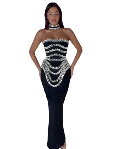 Striped Crystal Drip Dress-Modern Baby Las Vegas