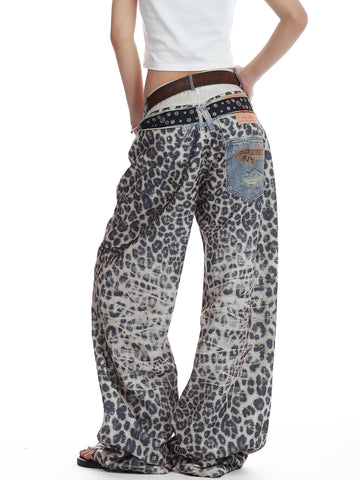 3D Print Patch Leopard Baggy Jeans