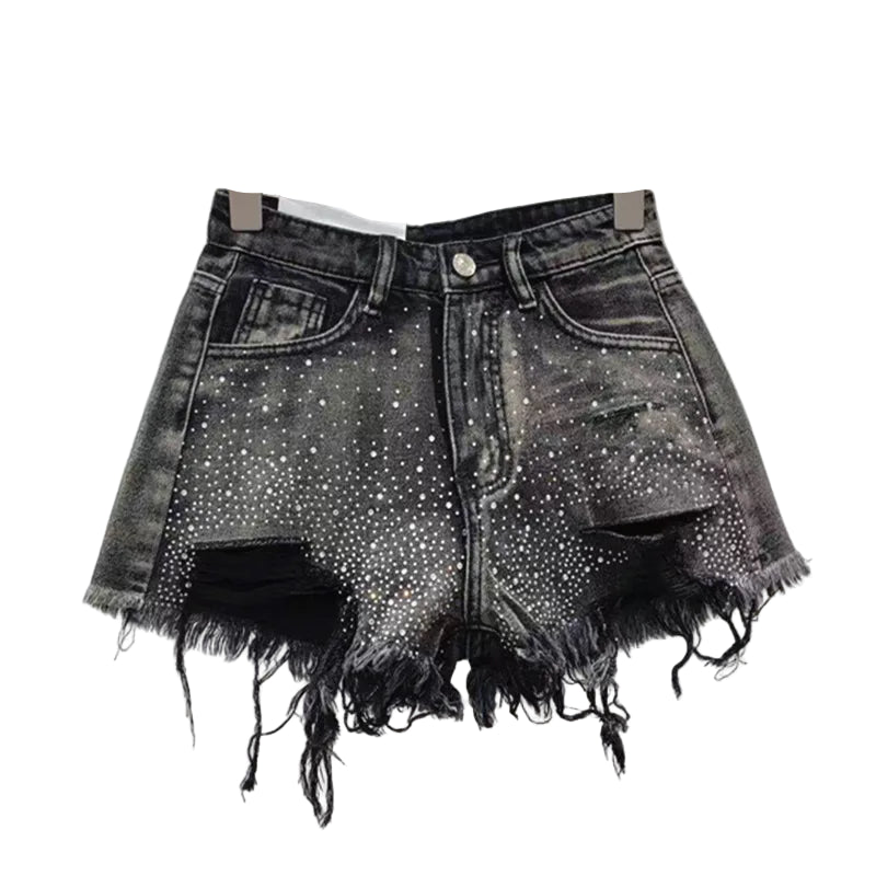 Black Crystal Speckled Denim Shorts