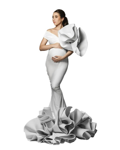 One-Shoulder Ruffle Mermaid Maternity Gown-Modern Baby Las Vegas