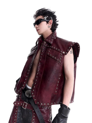 Burgundy Rivet Leather Vest-Modern Baby Las Vegas