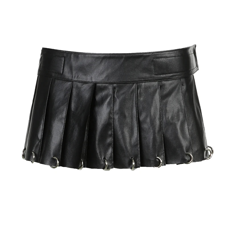 Pleated Pierced Leather Skirt