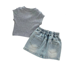 Load image into Gallery viewer, Crystal Speckled Top And Denim Skirt Set
