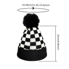 Load image into Gallery viewer, Knitted Checker Pom Hat
