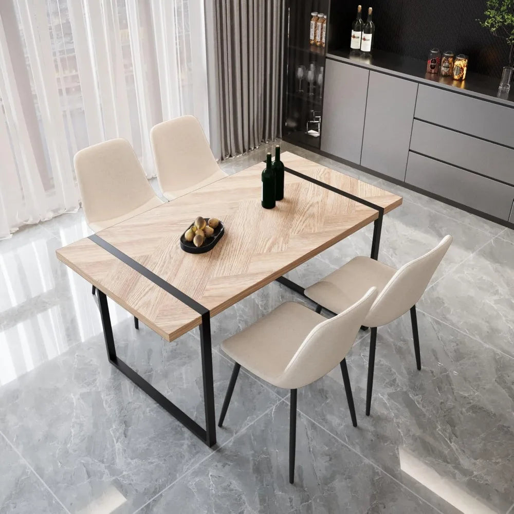 Wooden Herringbone Dining Table Set