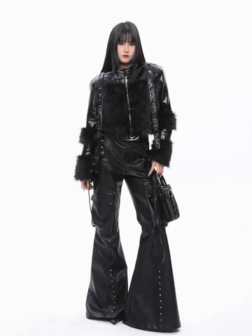 Baggy Leather Wide Leg Cargo Pants-Modern Baby Las Vegas