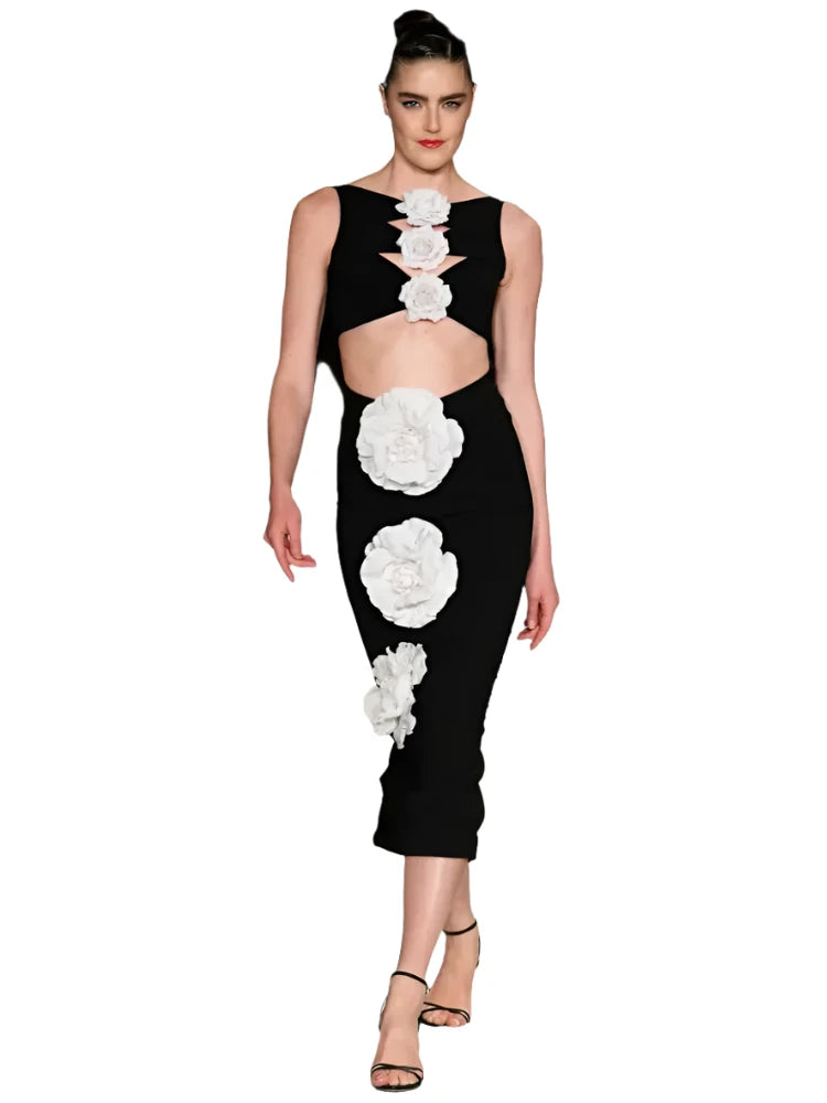 3D Hollow Out Flower Bandage Dress