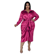 Load image into Gallery viewer, Satin Ruched Belted Dress
