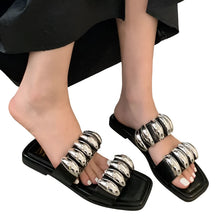 Load image into Gallery viewer, Square Toe Silver Large Beaded Sandals
