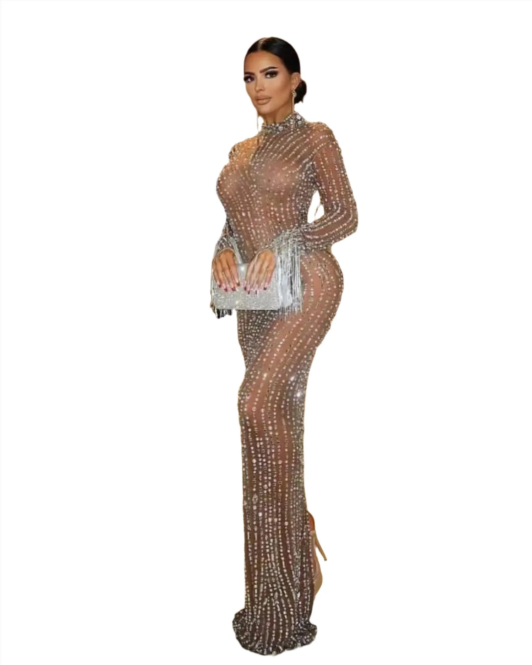 Luxury Crystal Mesh Diamond Tassel Dress