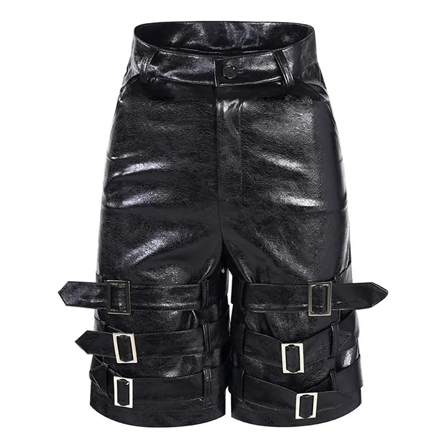 Black Buckle Leather Shorts